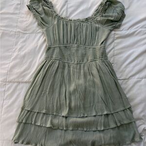 Green Tiered Dress with Puff Sleeves
